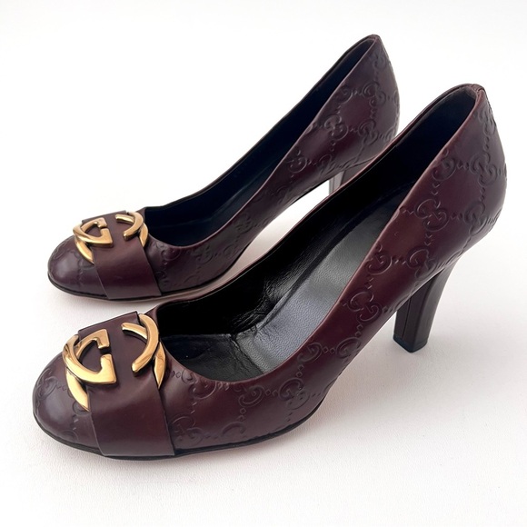 GUCCI | Brown Guccissima Leather Oversized Interlocking GG Logo Pumps Heels 39 - Picture 1 of 14